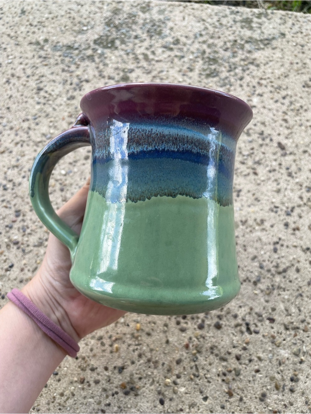 Handmade Ceramic Mug in Green, Blue & Plum